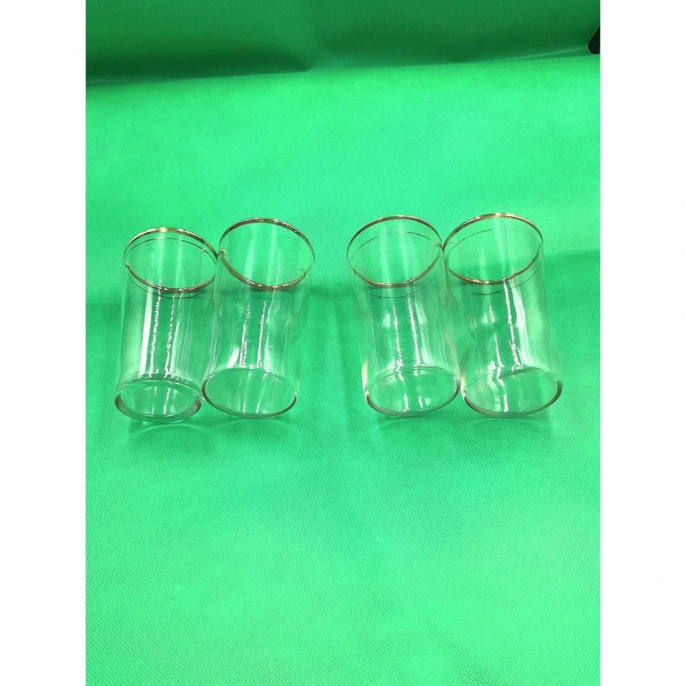 Vintage 1930s Gold‐Gilded Rim Juice Glasses – Set of 4 – Clear Glass with Gold B